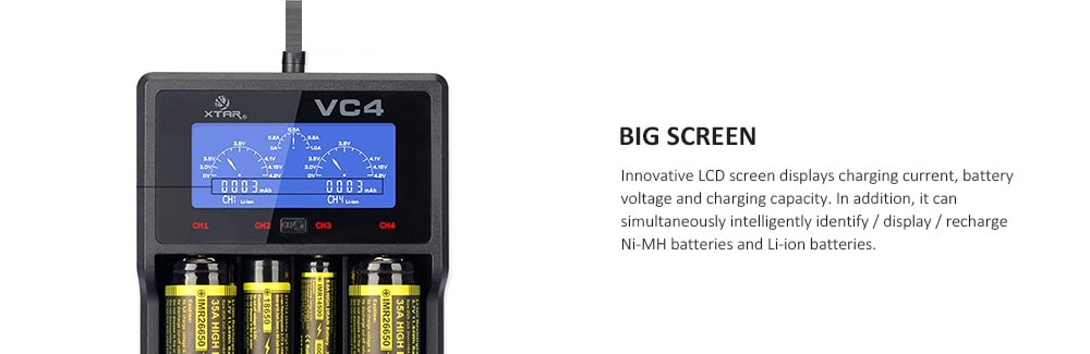Xtar VC4 4-slot Smart LCD NiMH / Li-ion Battery Charger- Black Xtar VC4 4-slot Smart LCD NiMH / Li-ion Battery Charger- Black