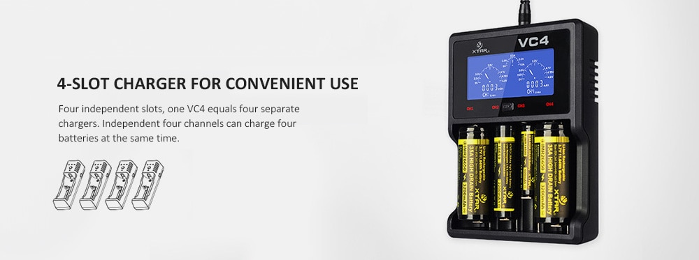 Xtar VC4 4-slot Smart LCD NiMH / Li-ion Battery Charger- Black Xtar VC4 4-slot Smart LCD NiMH / Li-ion Battery Charger- Black