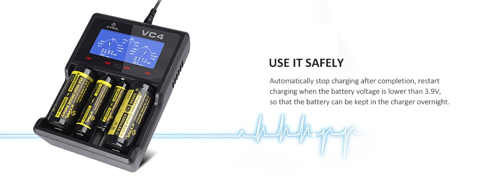 Xtar VC4 4-slot Smart LCD NiMH / Li-ion Battery Charger- Black Xtar VC4 4-slot Smart LCD NiMH / Li-ion Battery Charger- Black