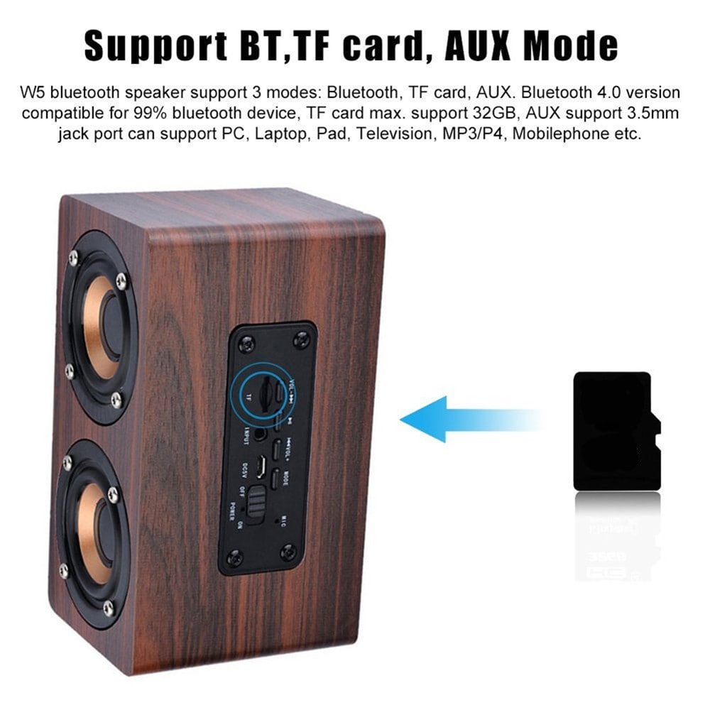 W5 Wooden Wireless Bluetooth Speaker HIFI Stereo Subwoofer Sound Amplifier- Goldenrod W5 Wooden Wireless Bluetooth Speaker HIFI Stereo Subwoofer Sound Amplifier- Goldenrod