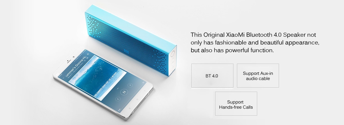 Original XiaoMi Bluetooth 4.0 Speaker Built-in Battery Support Hands-free Calls TF Card Slot International Version for iPhone 6S / 6S Plus / iPad Pro / Samsung Galaxy Tab S2- Golden Original XiaoMi Bluetooth 4.0 Speaker Built-in Battery Support Hands-free Calls TF Card Slot International Version for iPhone 6S / 6S Plus / iPad Pro / Samsung Galaxy Tab S2- Golden