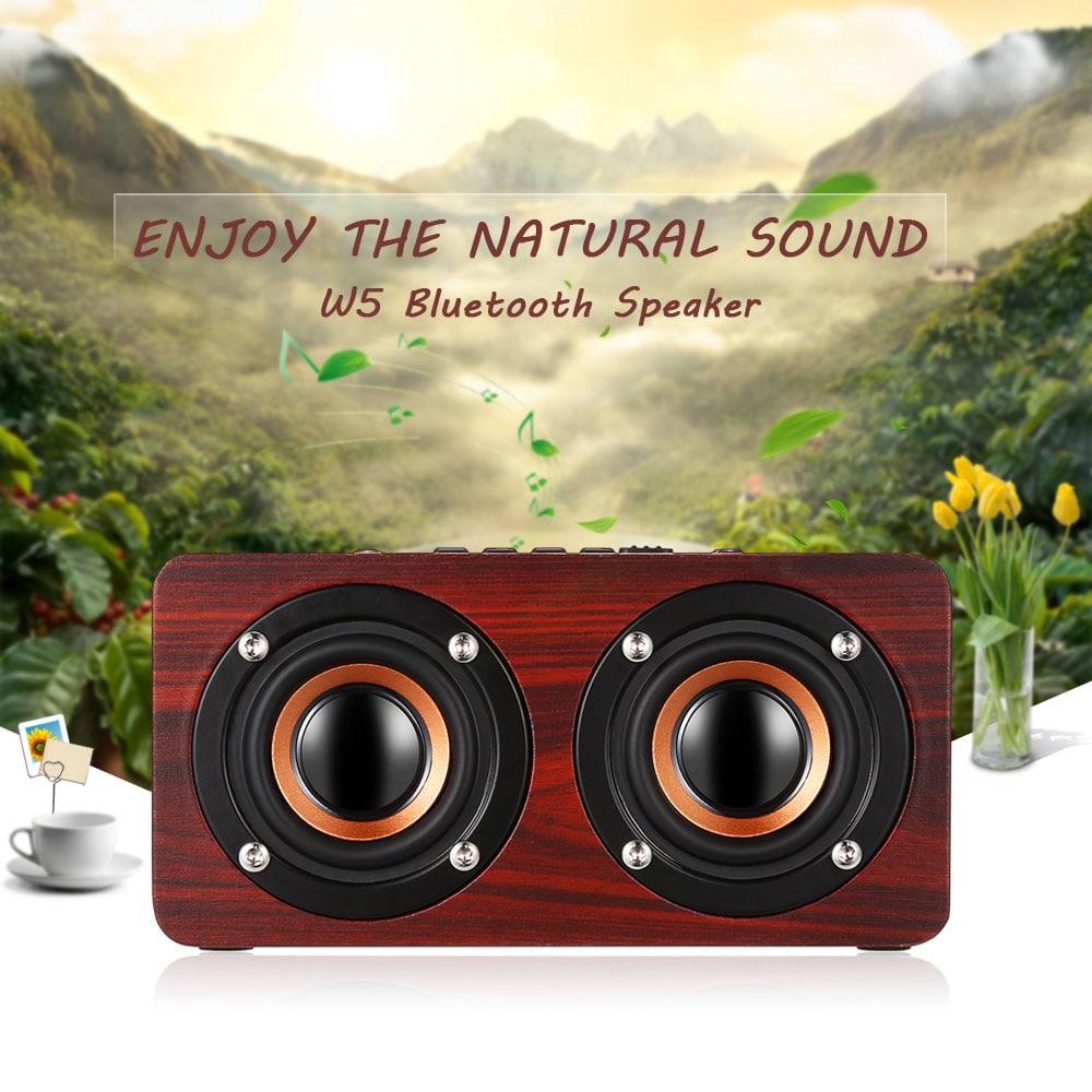 W5 Bluetooth Speaker Portable Wireless Player Wooden Design- Dark red W5 Bluetooth Speaker Portable Wireless Player Wooden Design- Dark red