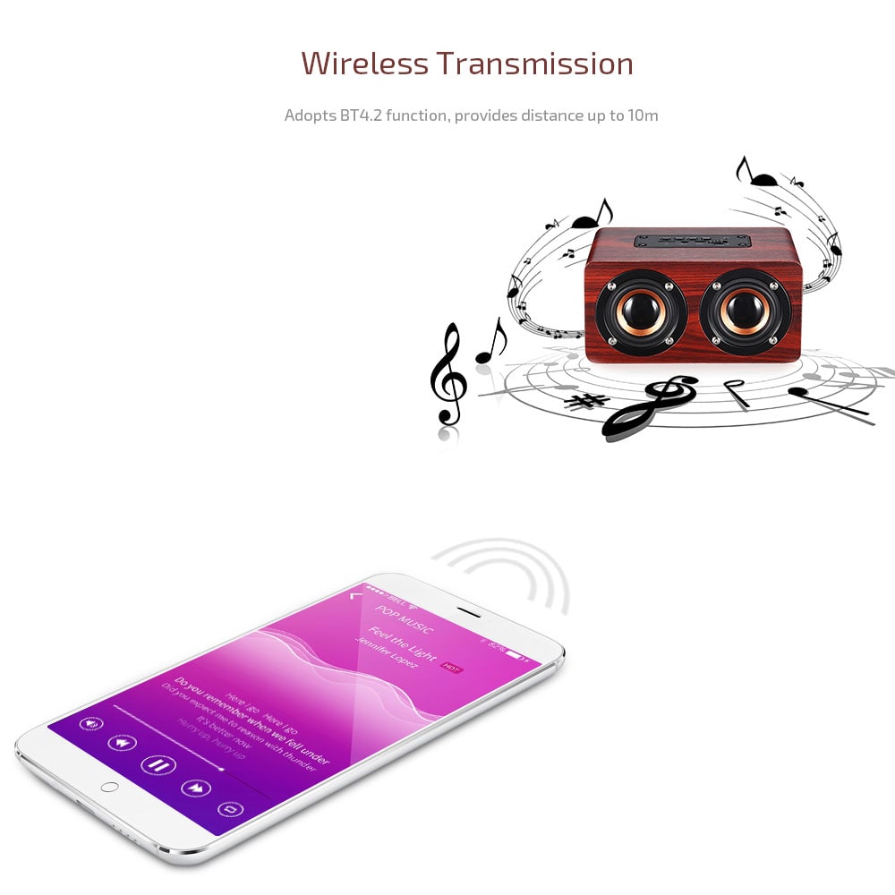 W5 Bluetooth Speaker Portable Wireless Player Wooden Design- Dark red W5 Bluetooth Speaker Portable Wireless Player Wooden Design- Dark red