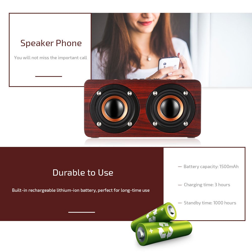 W5 Bluetooth Speaker Portable Wireless Player Wooden Design- Dark red W5 Bluetooth Speaker Portable Wireless Player Wooden Design- Dark red