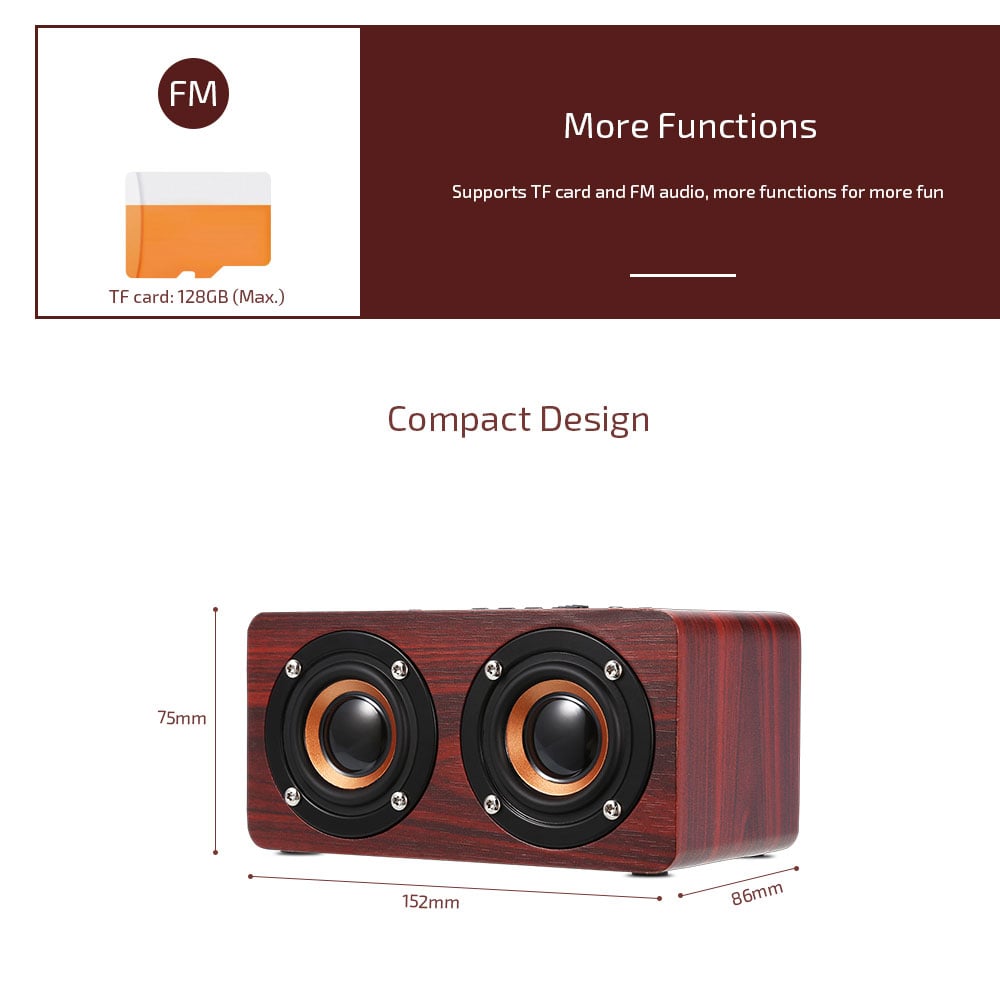 W5 Bluetooth Speaker Portable Wireless Player Wooden Design- Dark red W5 Bluetooth Speaker Portable Wireless Player Wooden Design- Dark red