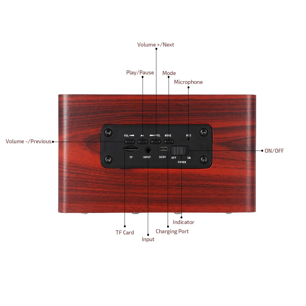 W5 Bluetooth Speaker Portable Wireless Player Wooden Design- Dark red W5 Bluetooth Speaker Portable Wireless Player Wooden Design- Dark red