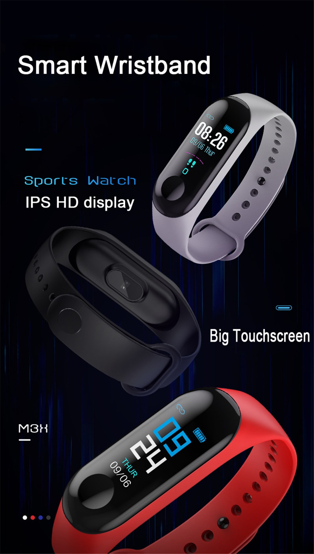 V5 M3PLUS Intelligent LED Color Screen Watch Sports Health Pedometer- Multi-B V5 M3PLUS Intelligent LED Color Screen Watch Sports Health Pedometer- Multi-B