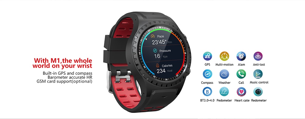 SMA M1 IP67 Waterproof Smartwatch Heart Rate Tracker Compass GPS Smart Bracelet- Gray SMA M1 IP67 Waterproof Smartwatch Heart Rate Tracker Compass GPS Smart Bracelet- Gray