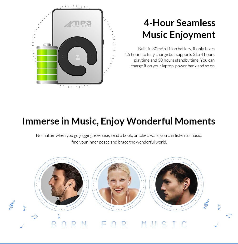 High-quality Sports Mini USB Metal Clip MP3 Player- White High-quality Sports Mini USB Metal Clip MP3 Player- White