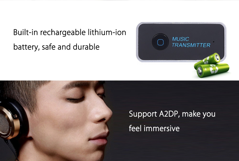 Wireless Bluetooth Transmitter Connected to 3.5mm Audio Devices Portable Stereo Music Transmission- Black Wireless Bluetooth Transmitter Connected to 3.5mm Audio Devices Portable Stereo Music Transmission- Black