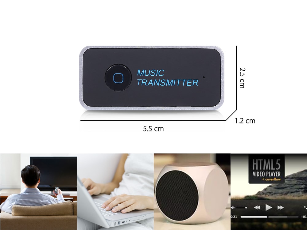 Wireless Bluetooth Transmitter Connected to 3.5mm Audio Devices Portable Stereo Music Transmission- Black Wireless Bluetooth Transmitter Connected to 3.5mm Audio Devices Portable Stereo Music Transmission- Black