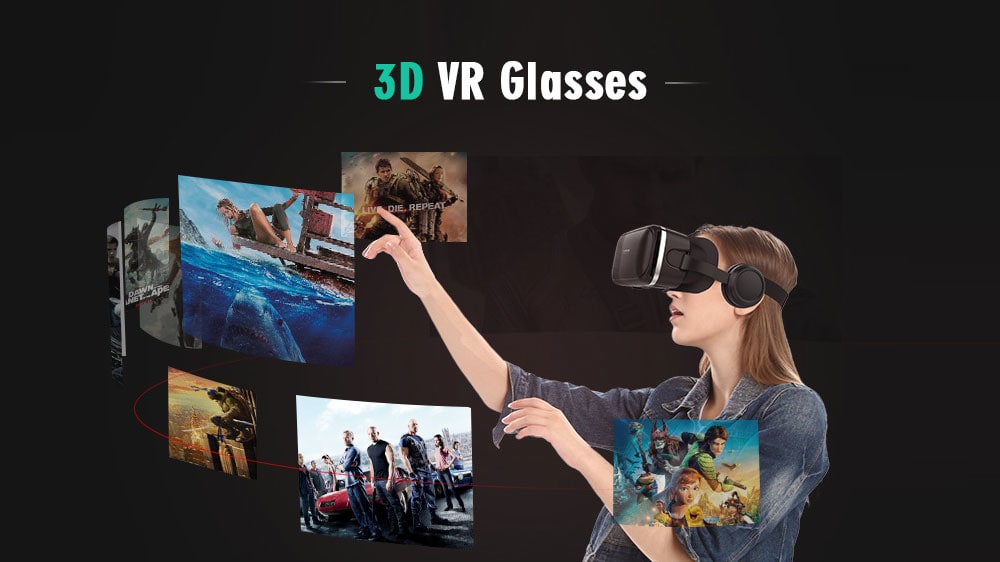 Headset with Remote Controller 3D Glasses Virtual Reality for VR Games- Black Headset with Remote Controller 3D Glasses Virtual Reality for VR Games- Black