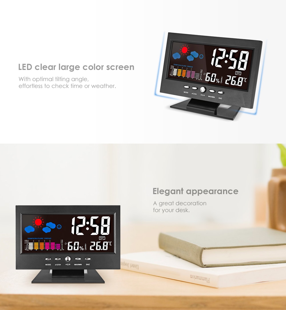 Unique Digital LED Alarm Clock Calendar Thermometer Date Time Watch Night Light- Black Unique Digital LED Alarm Clock Calendar Thermometer Date Time Watch Night Light- Black