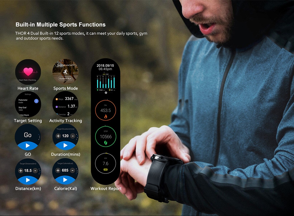 Zeblaze THOR 4 Dual 4G Smartwatch Phone 1.4 inch Android 7.1 MTK6739 Quad Core 1.25GHz 1GB RAM 16GB ROM 530mAh Built-in Sedentary Reminder- Black Zeblaze THOR 4 Dual 4G Smartwatch Phone 1.4 inch Android 7.1 MTK6739 Quad Core 1.25GHz 1GB RAM 16GB ROM 530mAh Built-in Sedentary Reminder- Black