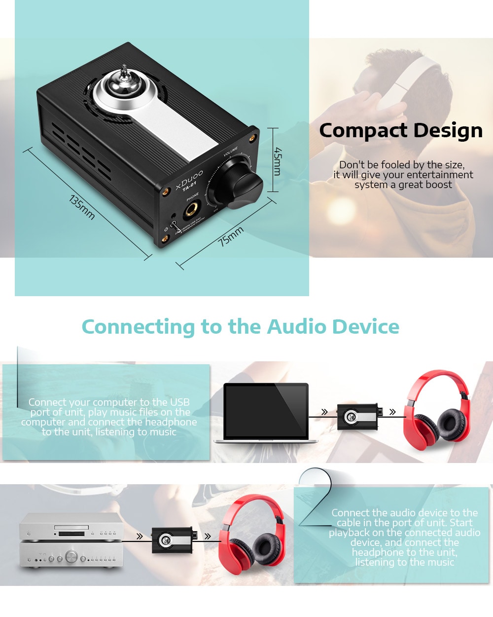 xDuoo TA - 01 Portable Powered Hybrid Tube Audio Headphone Amplifier- Black xDuoo TA - 01 Portable Powered Hybrid Tube Audio Headphone Amplifier- Black