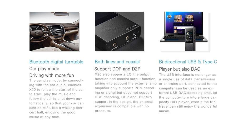 XDUOO X20 Portable Lossless Music Player Bluetooth HiFi MP3 Player Balance out- Black XDUOO X20 Portable Lossless Music Player Bluetooth HiFi MP3 Player Balance out- Black