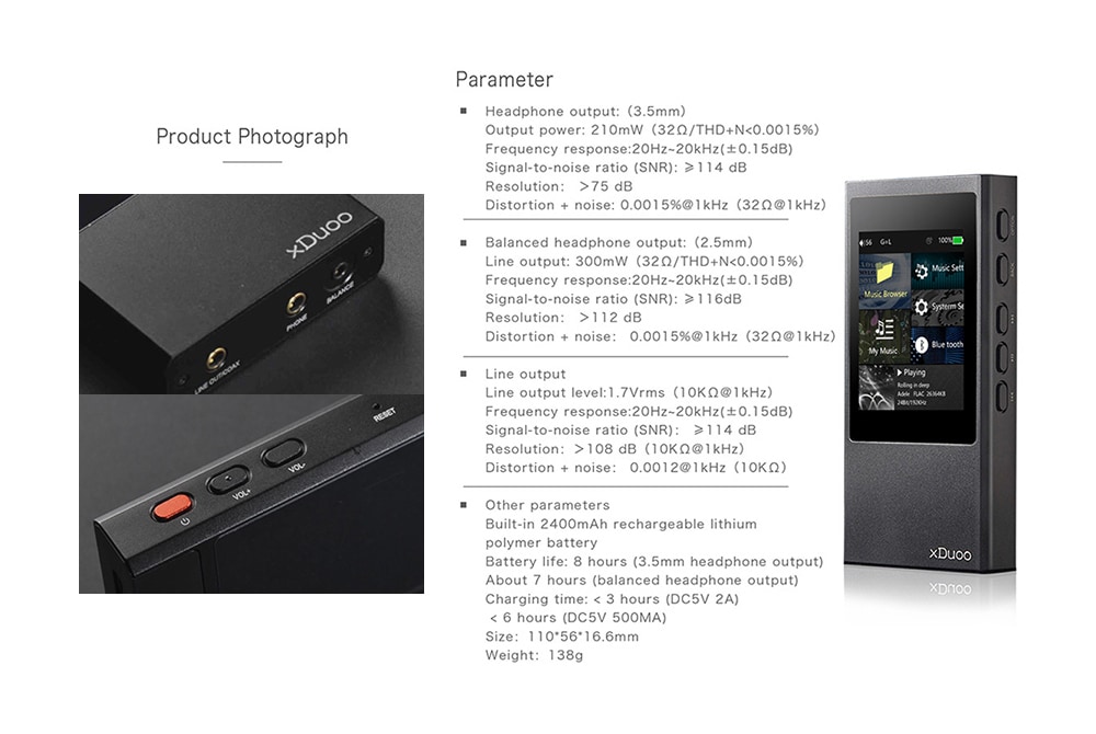 XDUOO X20 Portable Lossless Music Player Bluetooth HiFi MP3 Player Balance out- Black XDUOO X20 Portable Lossless Music Player Bluetooth HiFi MP3 Player Balance out- Black
