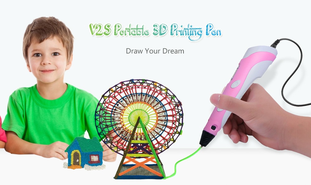 V2S Portable 3D Printing Drawing Pen with LED Screen - Hot Pink V2S Portable 3D Printing Drawing Pen with LED Screen - Hot Pink