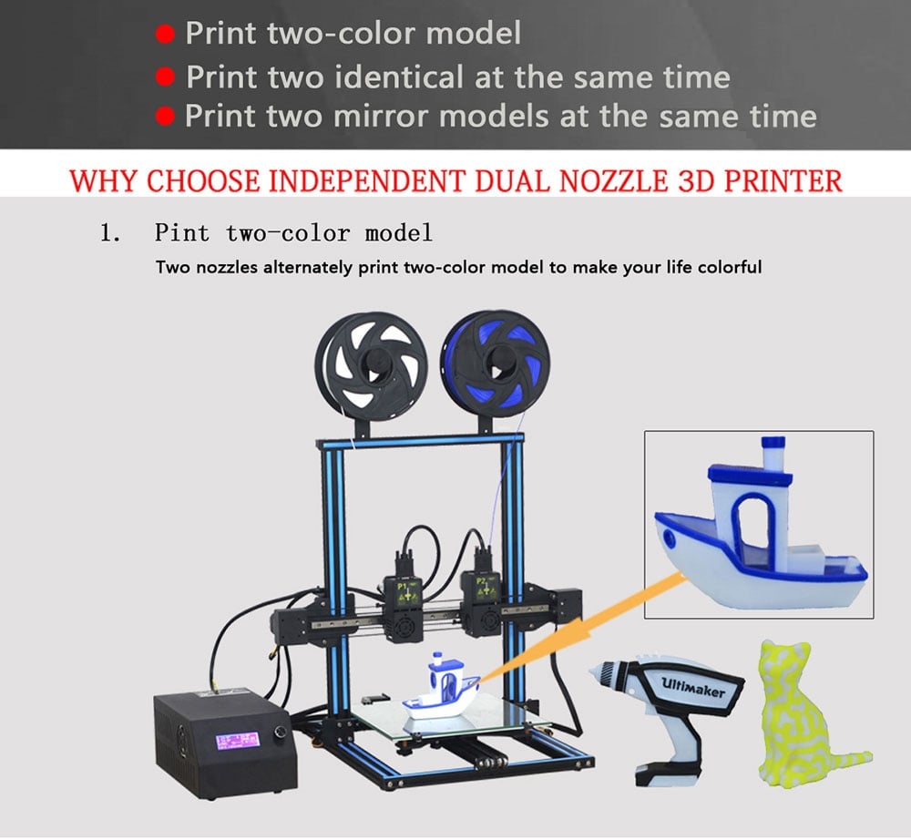 TL - D3 Dual Nozzle 3D Printer 300 x 300 x 400mm- Black US Plug TL - D3 Dual Nozzle 3D Printer 300 x 300 x 400mm- Black US Plug