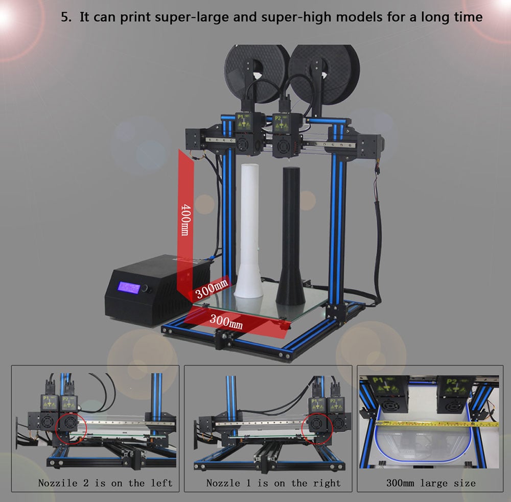 TL - D3 Dual Nozzle 3D Printer 300 x 300 x 400mm- Black US Plug TL - D3 Dual Nozzle 3D Printer 300 x 300 x 400mm- Black US Plug