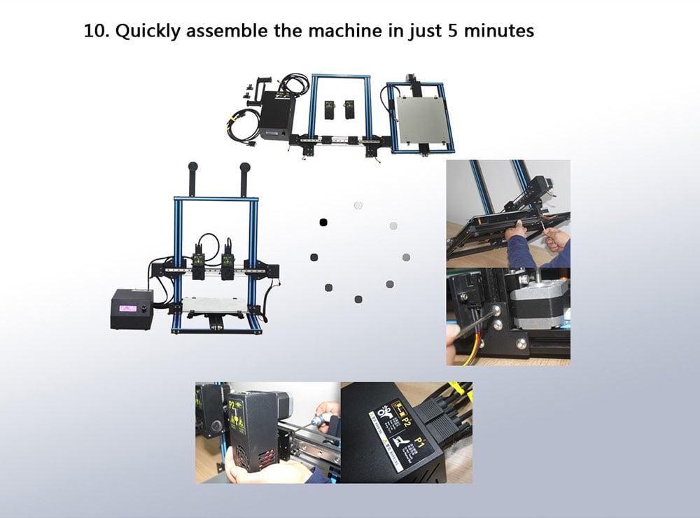 TL - D3 Dual Nozzle 3D Printer 300 x 300 x 400mm- Black US Plug TL - D3 Dual Nozzle 3D Printer 300 x 300 x 400mm- Black US Plug