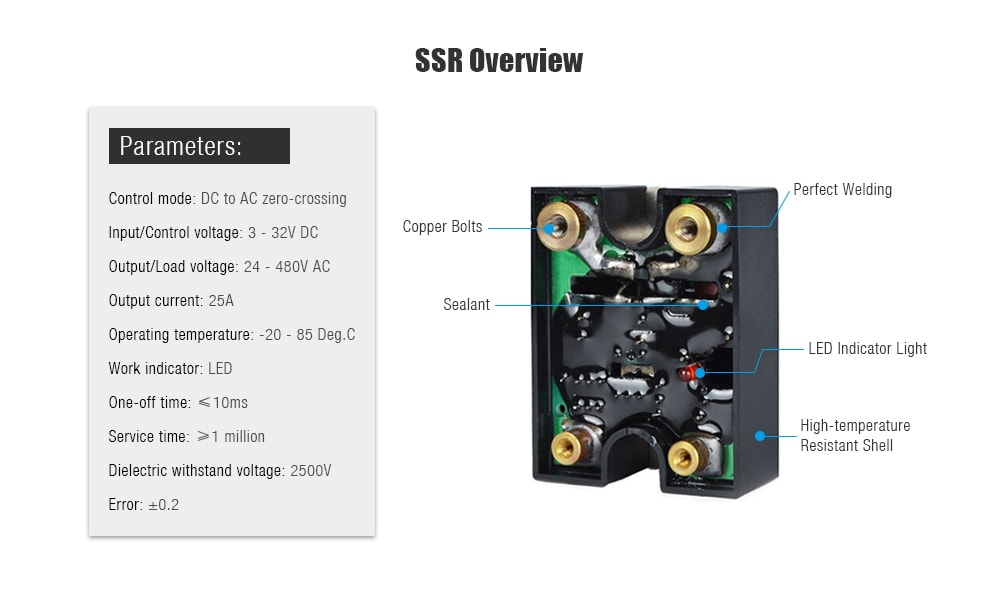 SSR - 25DA Single Phase Contactless Solid State Relay- Black SSR - 25DA Single Phase Contactless Solid State Relay- Black