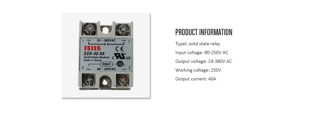SSR-40AA 40A Single Phase Solid State Relay 80-250V AC / 24-380V AC- White Grey SSR-40AA 40A Single Phase Solid State Relay 80-250V AC / 24-380V AC- White Grey
