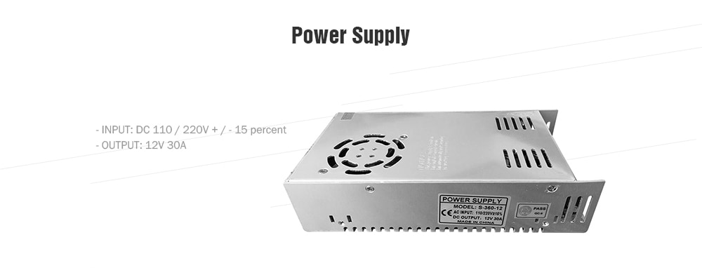 Tronxy 12V 30A Power Supply 360W with Cooling Fan input 110V / 220V- Silver Tronxy 12V 30A Power Supply 360W with Cooling Fan input 110V / 220V- Silver