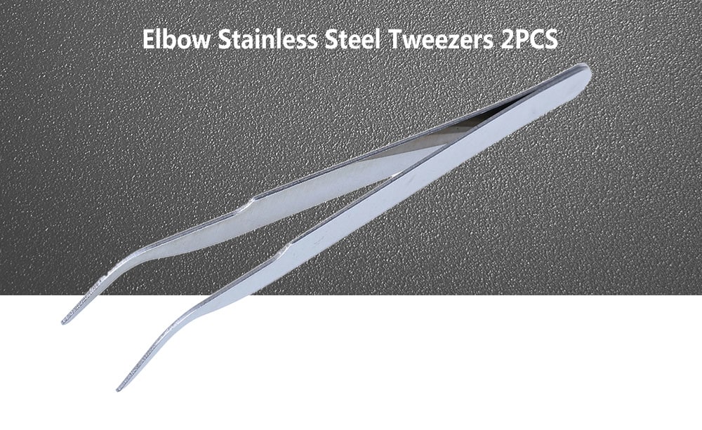 Pointed / Elbow Stainless Steel Tweezers 2PCS- Silver Pointed / Elbow Stainless Steel Tweezers 2PCS- Silver