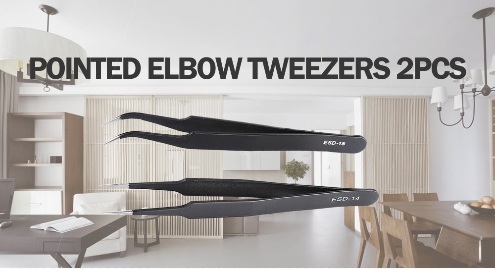 Pointed Elbow High Elastic Precision Stainless Steel Tweezers 2pcs - Black Pointed Elbow High Elastic Precision Stainless Steel Tweezers 2pcs - Black
