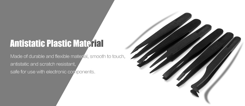Plastic Precision Antistatic Tweezers Mobile Phone Repairing Tools 6pcs - Black Plastic Precision Antistatic Tweezers Mobile Phone Repairing Tools 6pcs - Black