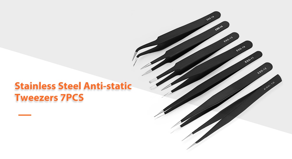Stainless Steel Anti-static Tweezer 7pcs / Set- Black Stainless Steel Anti-static Tweezer 7pcs / Set- Black