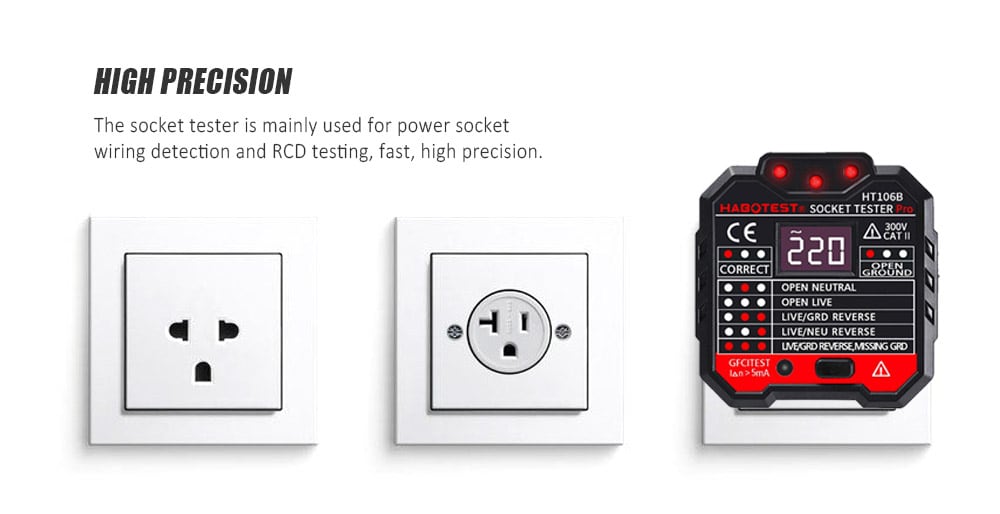 RCD Leakage Switch Detector Socket Tester- Black UK Plug RCD Leakage Switch Detector Socket Tester- Black UK Plug