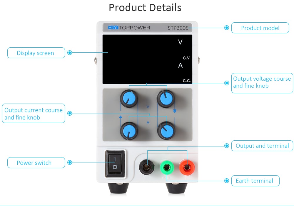 SKYTOPPOWER 3 Digits High Precision 0 - 30V 0 - 5A Adjustable DC Power Supply- White EU Plug SKYTOPPOWER 3 Digits High Precision 0 - 30V 0 - 5A Adjustable DC Power Supply- White EU Plug