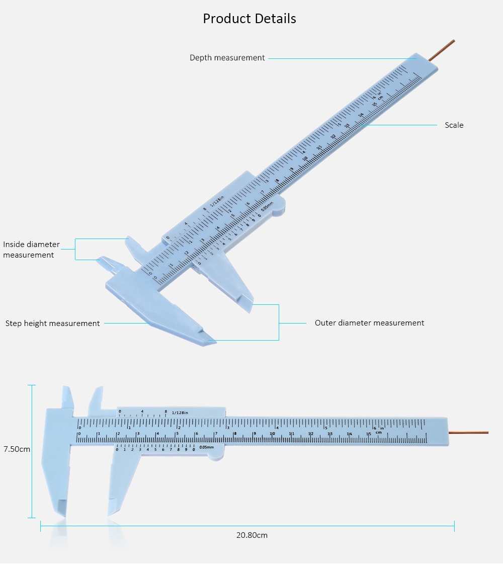 Plastic Vernier Caliper Measurement Tool- Lake Blue Plastic Vernier Caliper Measurement Tool- Lake Blue