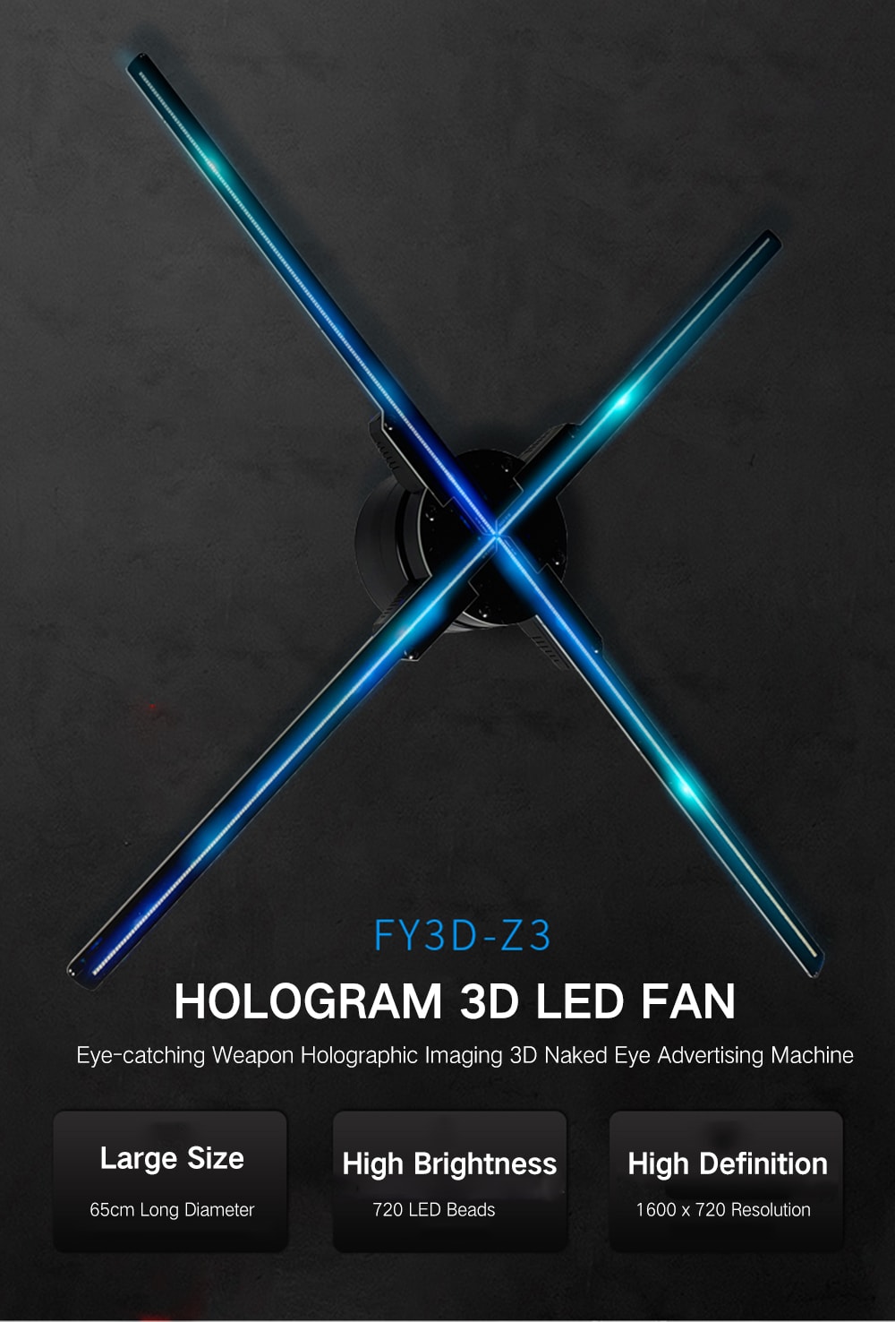 Utorch Z3 Holographic Display LED Fan Advertising Machine AC 100 - 240V- Black Utorch Z3 Holographic Display LED Fan Advertising Machine AC 100 - 240V- Black