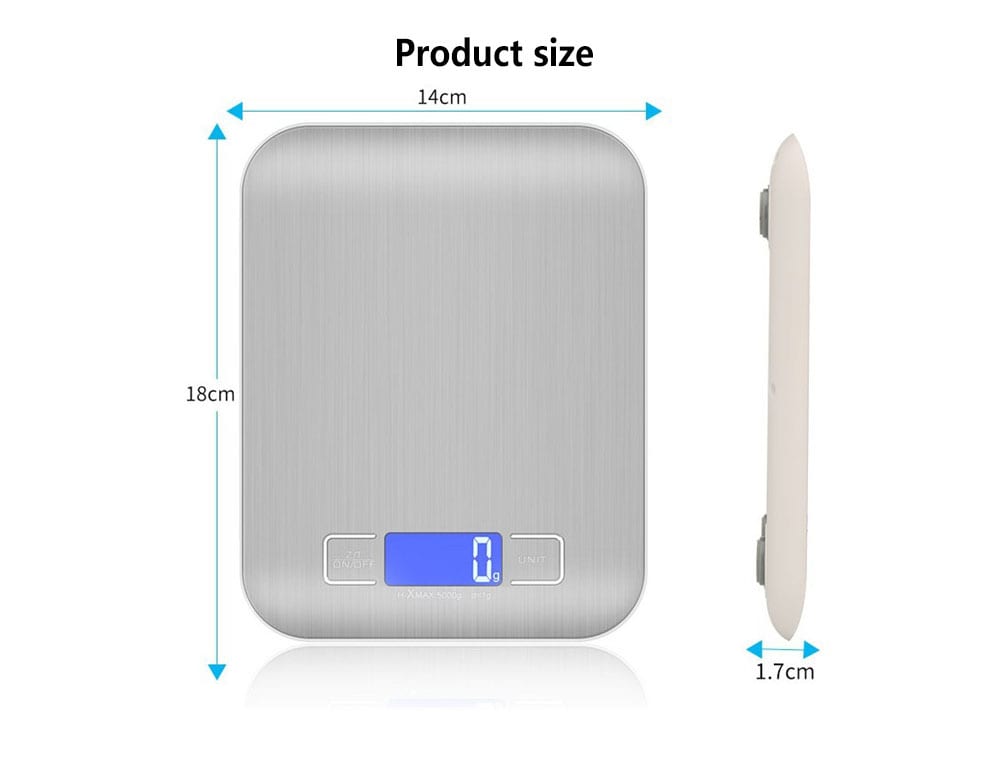 Portable Mini Electronic Digital Scale with LCD Screen for Kitchen Use- Silver 1g-5kg Portable Mini Electronic Digital Scale with LCD Screen for Kitchen Use- Silver 1g-5kg