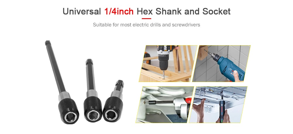 Magnetic Extension Chuck Adapter Quick Release Screwdriver Drill Bit Holder 3PCS- Black Magnetic Extension Chuck Adapter Quick Release Screwdriver Drill Bit Holder 3PCS- Black