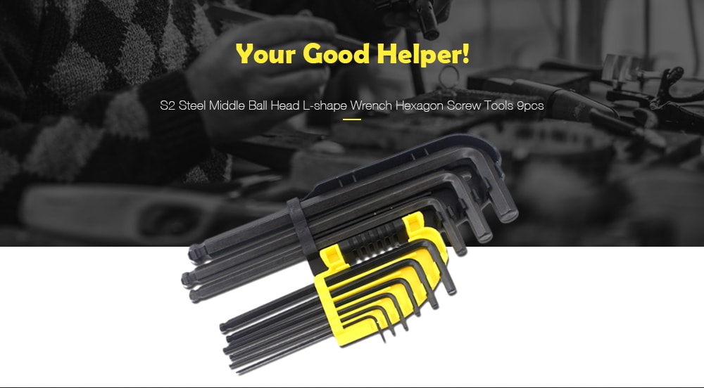 S2 Steel Middle Ball Head L-shape Hex Key Repair Tool for Inner Hexagon Screw Wrench 9pcs- Black S2 Steel Middle Ball Head L-shape Hex Key Repair Tool for Inner Hexagon Screw Wrench 9pcs- Black