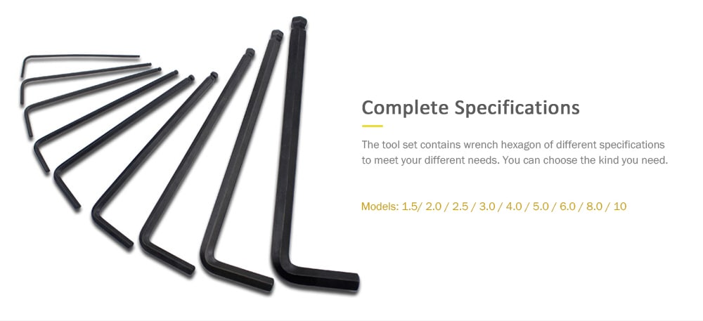 S2 Steel Middle Ball Head L-shape Hex Key Repair Tool for Inner Hexagon Screw Wrench 9pcs- Black S2 Steel Middle Ball Head L-shape Hex Key Repair Tool for Inner Hexagon Screw Wrench 9pcs- Black