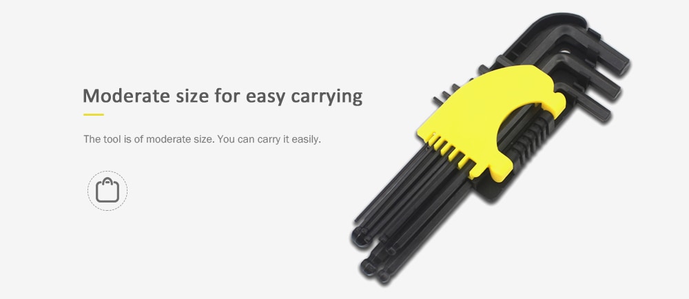 S2 Steel Middle Ball Head L-shape Hex Key Repair Tool for Inner Hexagon Screw Wrench 9pcs- Black S2 Steel Middle Ball Head L-shape Hex Key Repair Tool for Inner Hexagon Screw Wrench 9pcs- Black