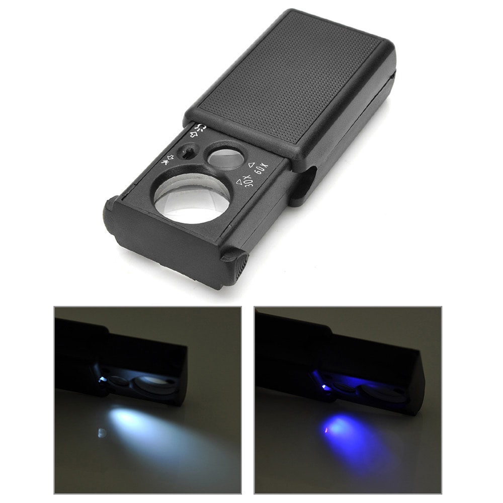 Pull-out Magnifier Loupe with LED / UV Light Magnified Tool- Black Pull-out Magnifier Loupe with LED / UV Light Magnified Tool- Black