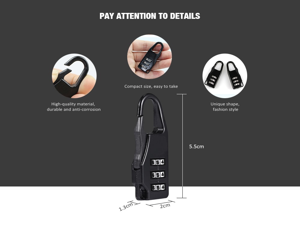 Zinc Alloy Three-digit Password Lock for Suitcase / Bag / Drawer Cupboard Door- Black Zinc Alloy Three-digit Password Lock for Suitcase / Bag / Drawer Cupboard Door- Black