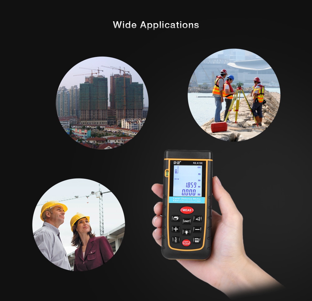RZ A100 Portable Laser Distance Meter 0.05 to 100m with Bubble Level High Accuracy Measurement- Yellow and Black RZ A100 Portable Laser Distance Meter 0.05 to 100m with Bubble Level High Accuracy Measurement- Yellow and Black