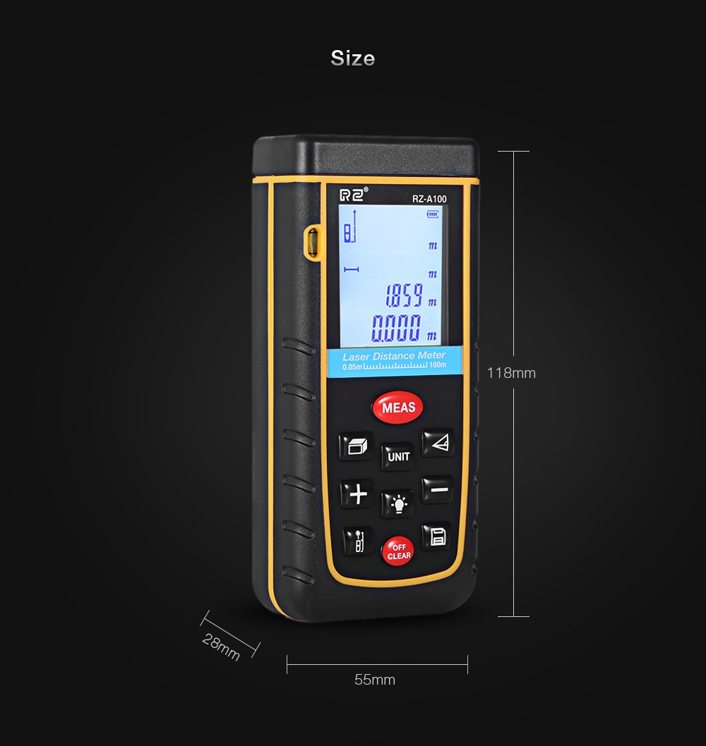 RZ A100 Portable Laser Distance Meter 0.05 to 100m with Bubble Level High Accuracy Measurement- Yellow and Black RZ A100 Portable Laser Distance Meter 0.05 to 100m with Bubble Level High Accuracy Measurement- Yellow and Black