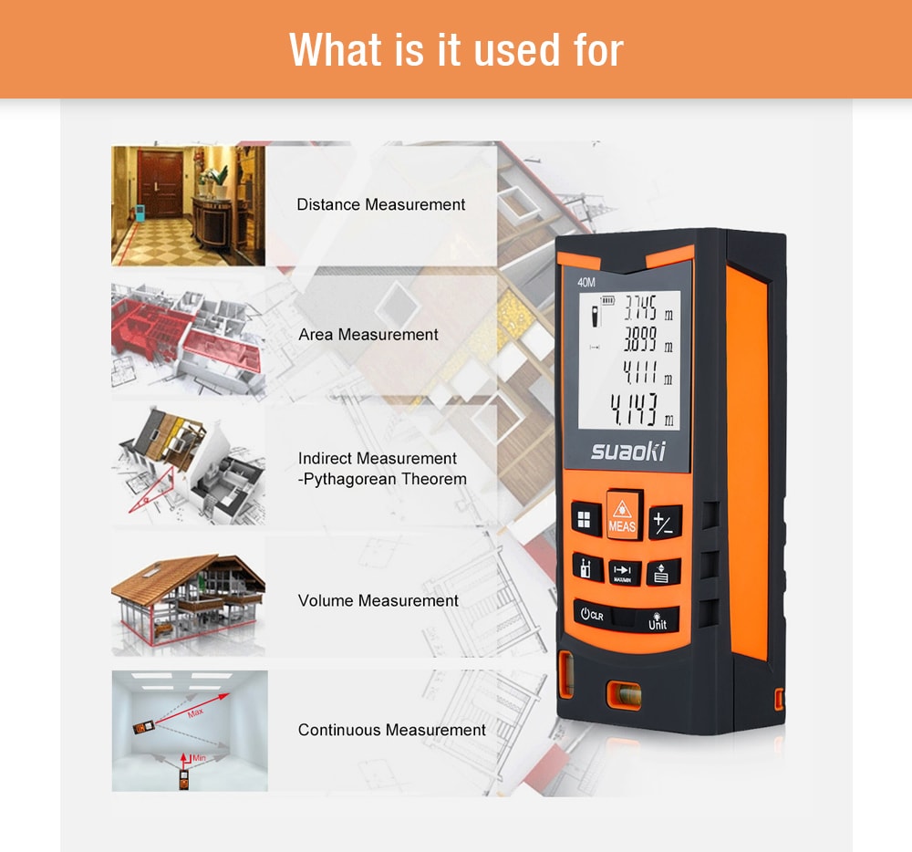 suaoki S9 laser distance meter- Orange suaoki S9 laser distance meter- Orange