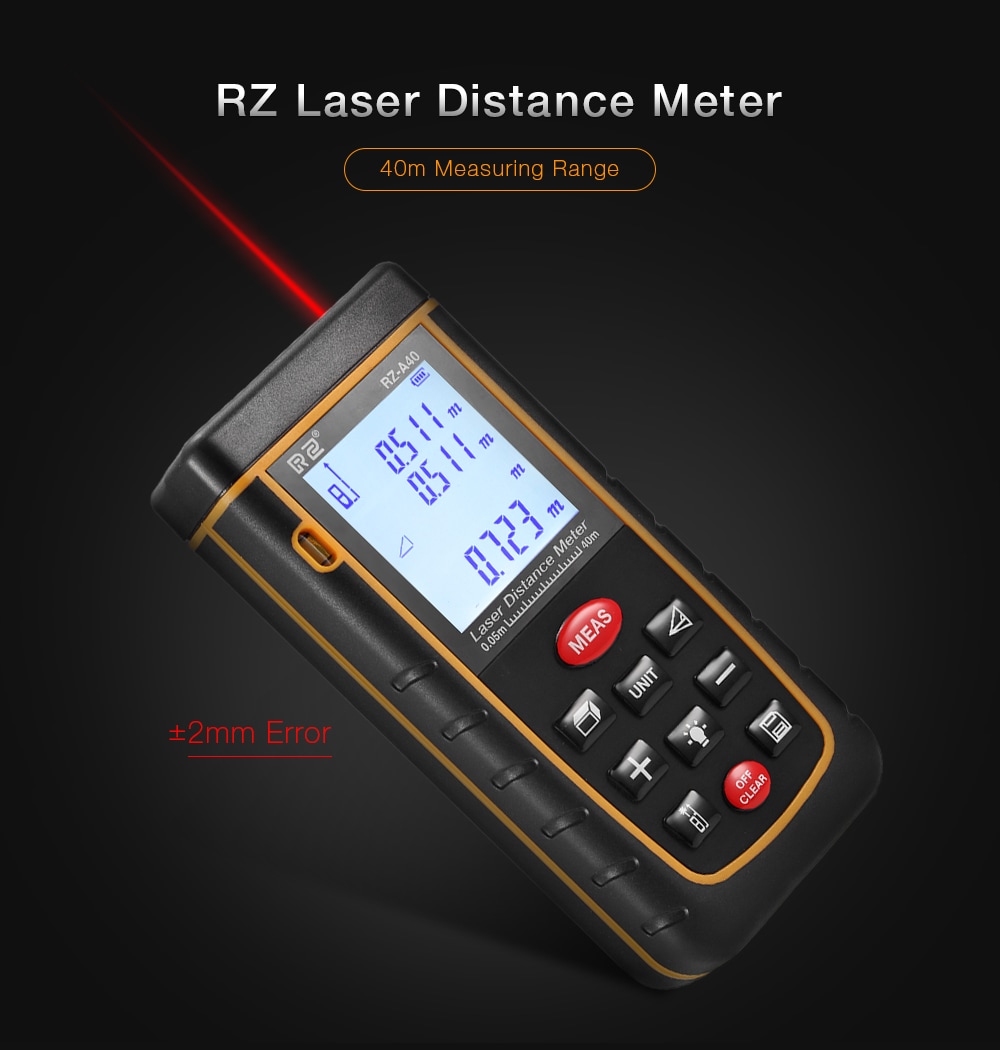 RZ A40 Portable Laser Distance Meter 0.05 to 40m with Bubble Level High Accuracy Measurement- Yellow and Black RZ A40 Portable Laser Distance Meter 0.05 to 40m with Bubble Level High Accuracy Measurement- Yellow and Black