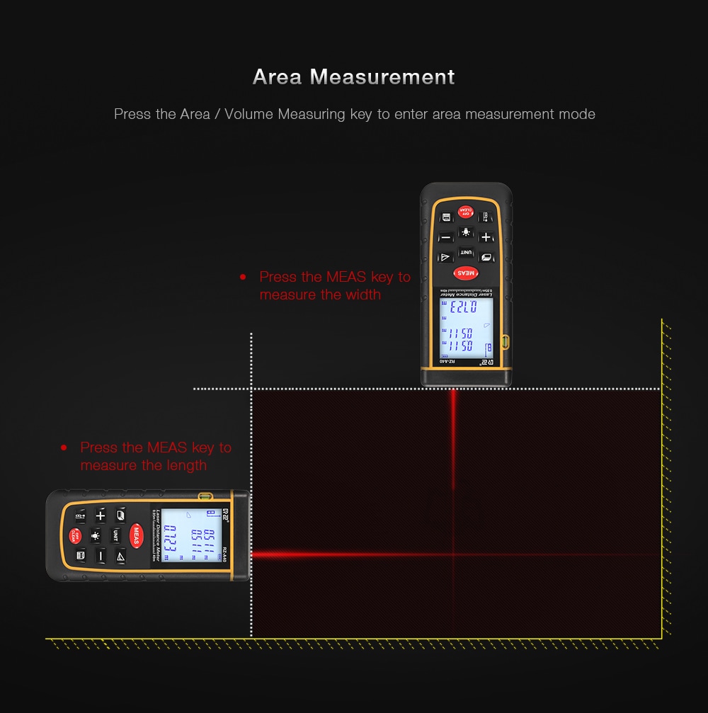 RZ A40 Portable Laser Distance Meter 0.05 to 40m with Bubble Level High Accuracy Measurement- Yellow and Black RZ A40 Portable Laser Distance Meter 0.05 to 40m with Bubble Level High Accuracy Measurement- Yellow and Black