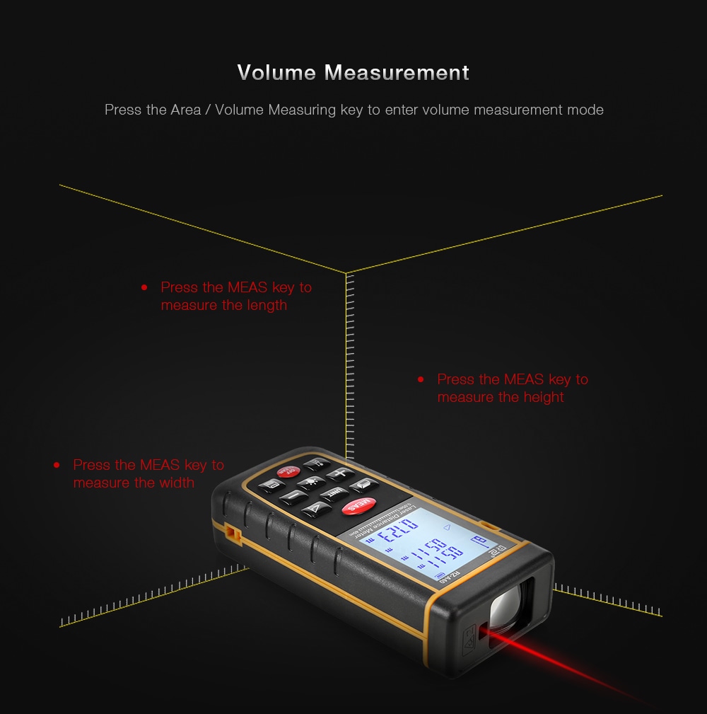 RZ A40 Portable Laser Distance Meter 0.05 to 40m with Bubble Level High Accuracy Measurement- Yellow and Black RZ A40 Portable Laser Distance Meter 0.05 to 40m with Bubble Level High Accuracy Measurement- Yellow and Black