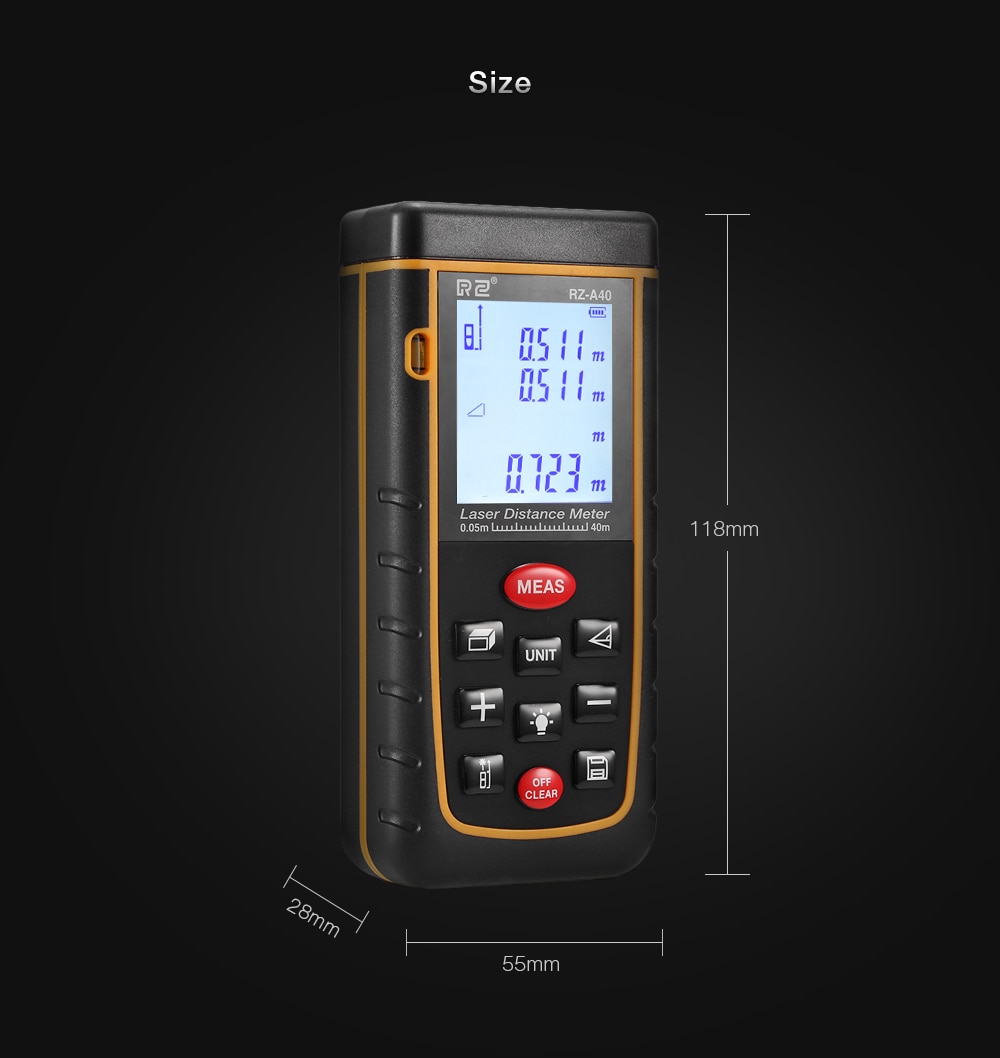 RZ A40 Portable Laser Distance Meter 0.05 to 40m with Bubble Level High Accuracy Measurement- Yellow and Black RZ A40 Portable Laser Distance Meter 0.05 to 40m with Bubble Level High Accuracy Measurement- Yellow and Black